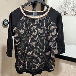 Dolan Anthropologie Black Lace Front Raglan Sleeve Top XS